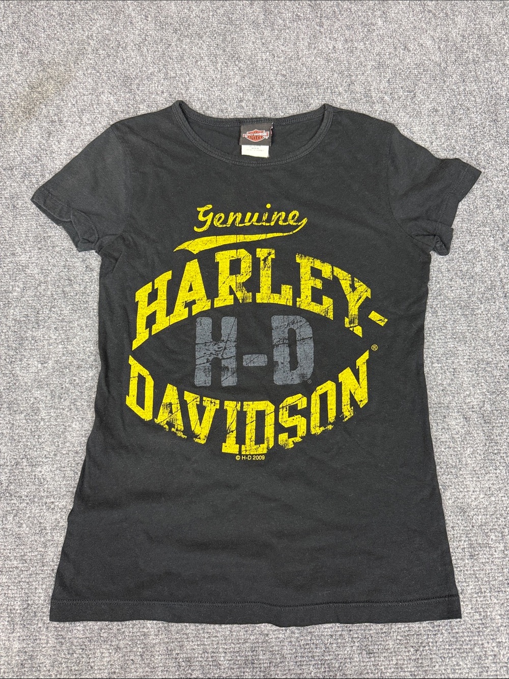 Harley-Davidson Black Tee with Yellow 'Genuine' Graphic